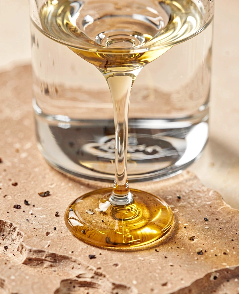 Närbild på naturliga ingredienser och laboratorieglas